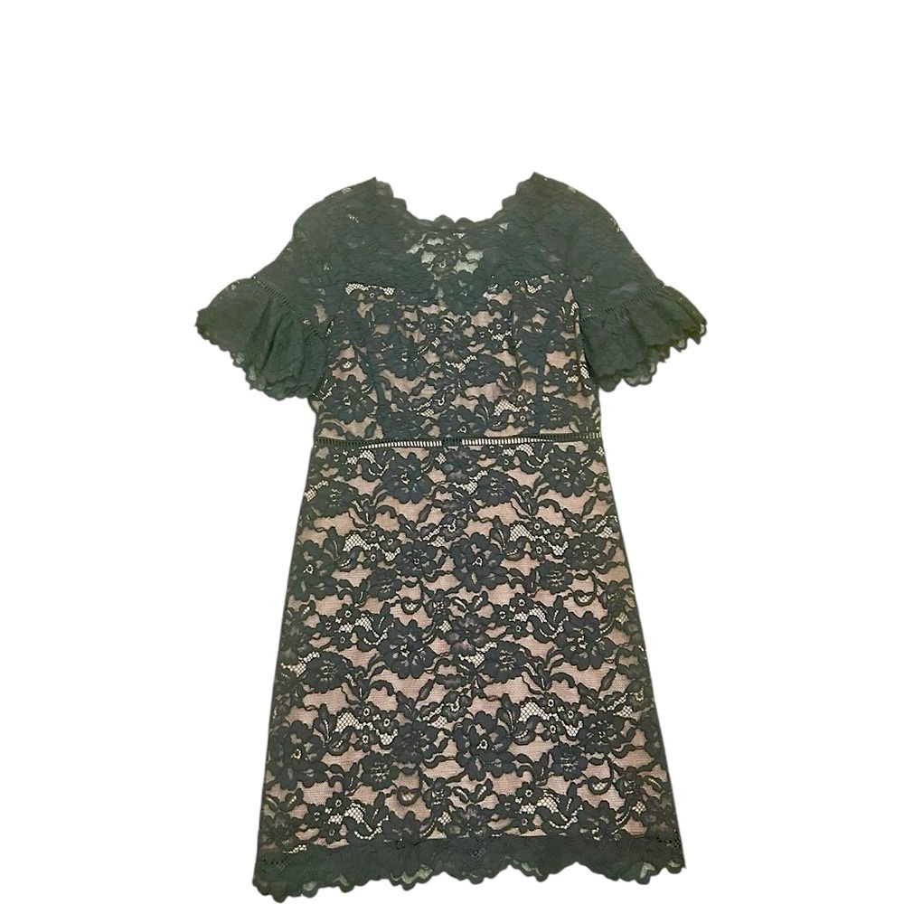 NWT Rebecca Taylor Black Lace Dress v back ruffle short sleeve size 8 - Picture 6 of 16